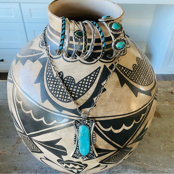 ♥️ Native American ♥️ Vintage Sterling Silver & Turquoise Stacker Cuff - Picture 16 of 16